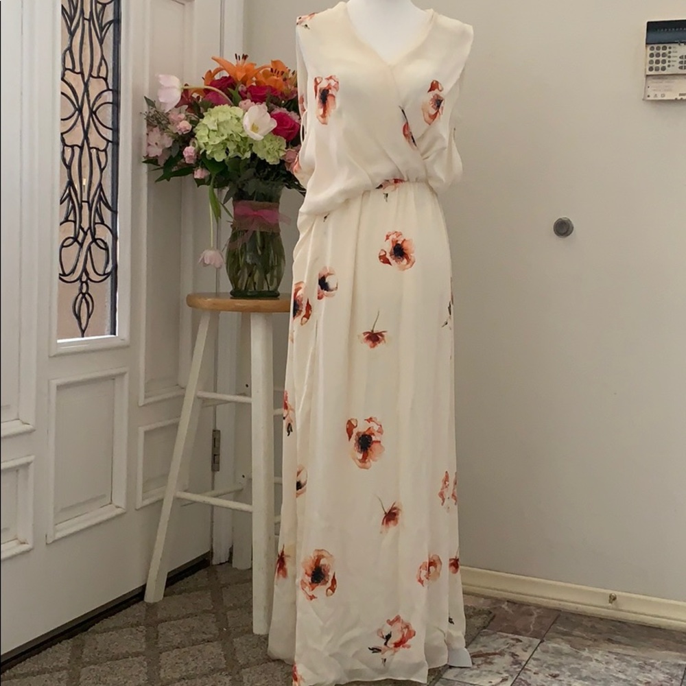 Haute Hippie Cream Maxi Dress with Orange Floral Print